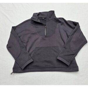 Tribal Womens Quarter Zip Pullover Charcoal Grey Ribbed Mixed Media size Small